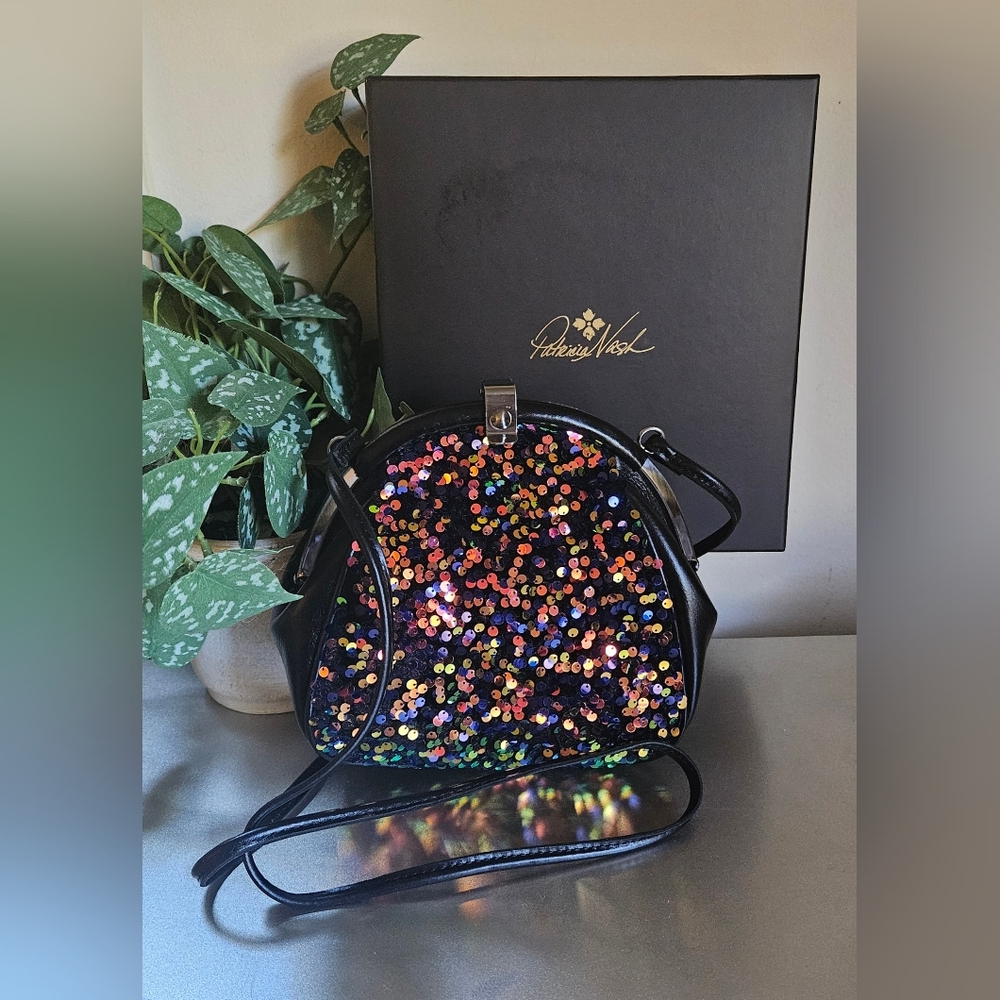 Patricia Nash Portafina leather sequined Frame crossbody bag black blue Gift Box